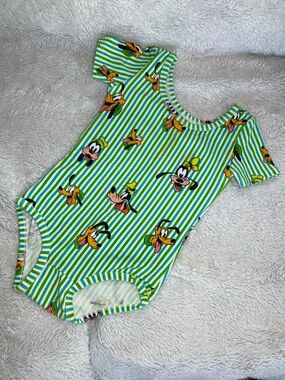 Wild Rich Kids Goofy & Pluto Green Striped Bodysuit